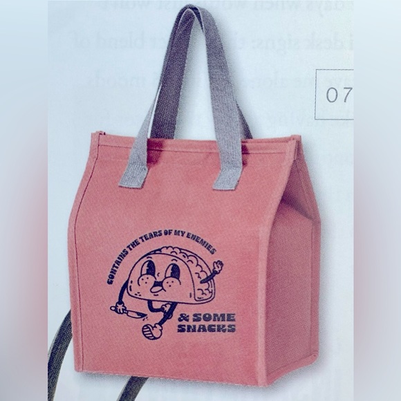 Tears of my enemies lunch bag, insulated, salmon & gray, knife wielding taco 🌮 - Picture 5 of 5